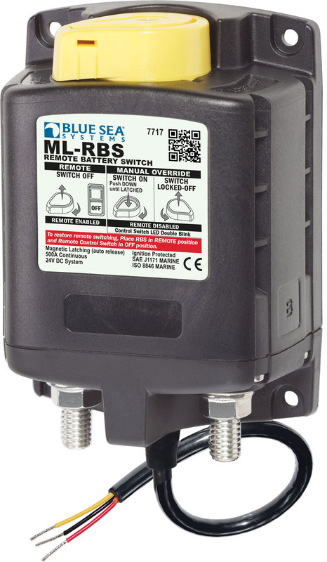 Blue Sea Solenoid ML 500A 24V RBS SPST with manual control