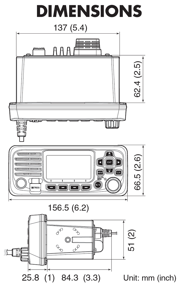 Icom IC-M330GE Dimensions