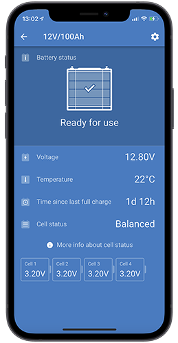 Victron Connect App showing Lithium Battery Status