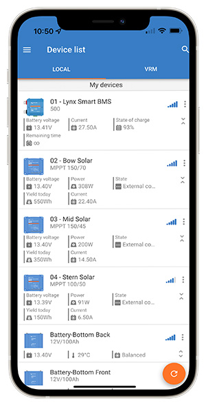 VictronConnect App populated with Instant Readout information