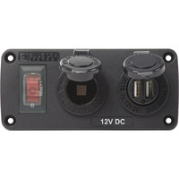 Blue Sea Water-Resistant Accessory Panel 15A 12VDC Socket &amp; Dual USB