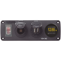 Blue Sea Water-Resistant Accessory Panel - Circuit Breaker, 12V Socket, Dual USB Charger, Mini Voltmeter