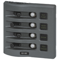 Blue Sea WeatherDeck 12VDC Waterproof Circuit Breaker Panel 4 Position Gray