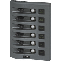 Blue Sea WeatherDeck 12V DC Waterproof Circuit Breaker Panel 6 Position Gray