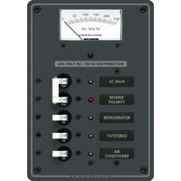 Blue Sea Panel 230VAC 3 Position w/Main VMtr