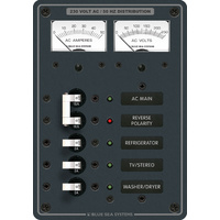 Blue Sea Panel 230VAC 5pos w/Main V/AMtr