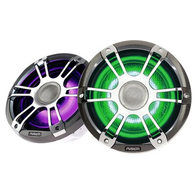 Fusion Marine Speakers, 7.7" 280 Watt Coaxial Sports Chrome Marine Speakers (Pair) with CRGBW LED Lighting
