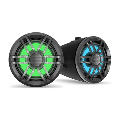 Fusion XS Series Marine Wake Tower Speakers, 6.5" 200-Watt Sports Black Marine Wake Tower Speaker with RGB LED Lighting