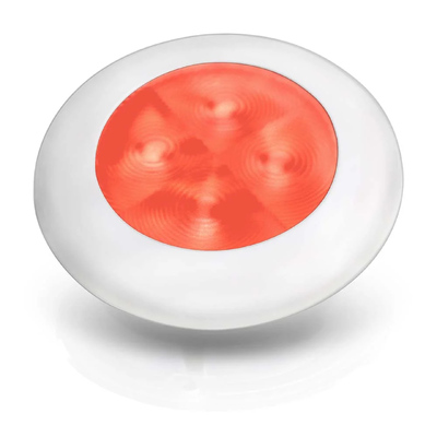 Hella Courtesy Lamp, Round, Red Light, 12V, White Rim 