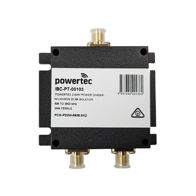Powertec RF Power Divider 2-Way, 698-3800MHz, SMA Female, Wilkinson, 22dB isolation
