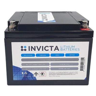 Invicta Lithium 12V 24AH Lithium Iron Battery with 4 series functionality