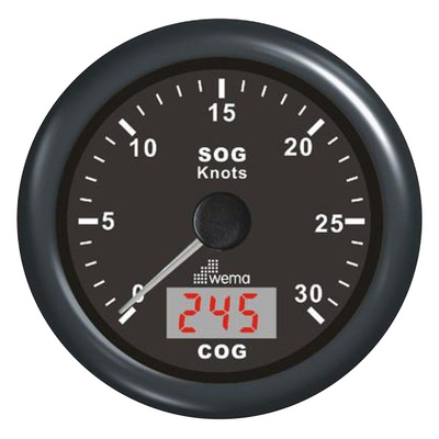 Wema GPS Speedometer/Compass 0-30 knots Gauge with Black Bezel