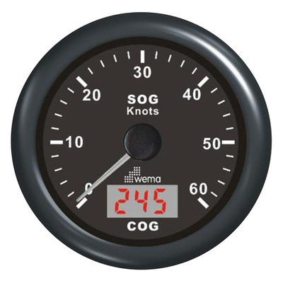 Wema GPS Speedometer/Compass 0-60 knots Gauge with Black Bezel