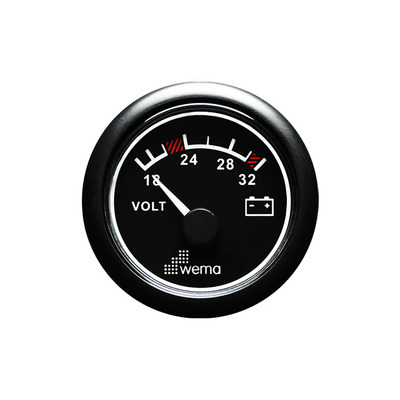 Wema Voltmeter 18-32 VDC (24V system) with Black Bezel