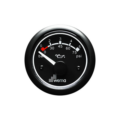 Wema Engine Oil Pressure Gauge 0-5 Bar | 75 PSI with Black Bezel