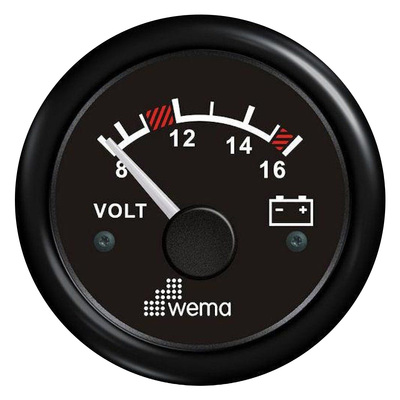 Wema Voltmeter 8-16 VDC (12V system) Gauge with Black Bezel