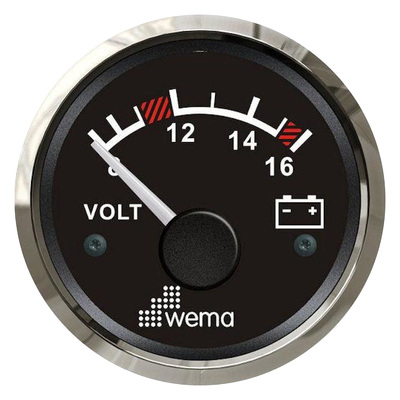 Wema Voltmeter 8-16 VDC (12V system) Gauge with Stainless Steel Bezel