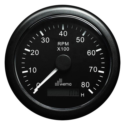 Wema Petrol Tachourmeter 0-8000 RPM with Black Bezel
