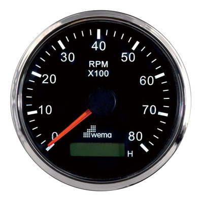 Wema Petrol Tachourmeter 0-8000 RPM with Stainless Steel Bezel