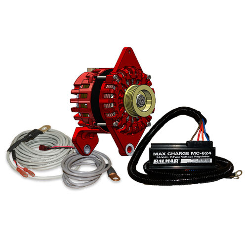Balmar Alternator, XT Series, 90A, 24V, Saddle Mount (Dual Foot), 4in, K6 Serpentine Pulley, Case Ground. J-180 Mount