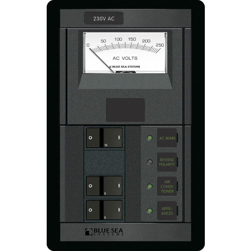 Blue Sea Panel 360 230VAC 2pos w/Main VMtrFR