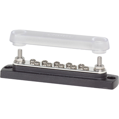 Blue Sea BusBar - 150A 10 Gang Common Busbar with Cover - 10x #8-32 Screws