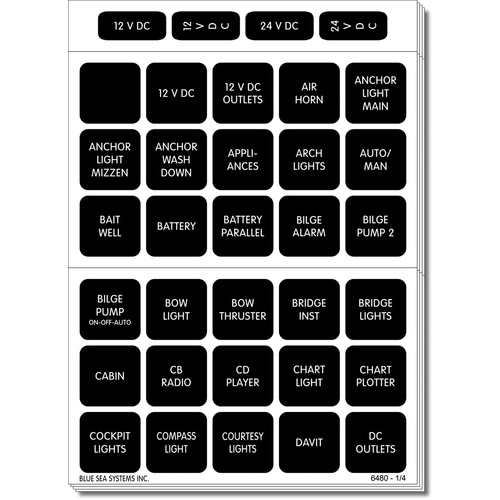 Blue Sea Label Kit DC H2O 120 Square Black