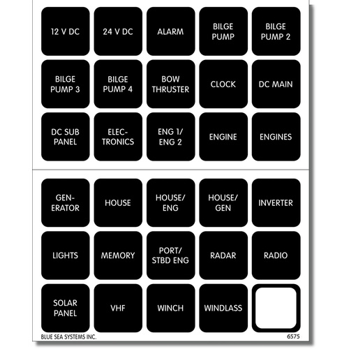 Blue Sea Label Kit DC H2O 30 Square Black V2
