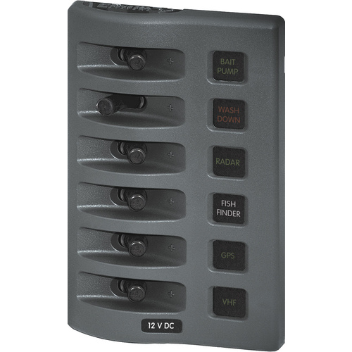 Blue Sea WeatherDeck 12VDC Waterproof Fused Panel 6 Position Gray