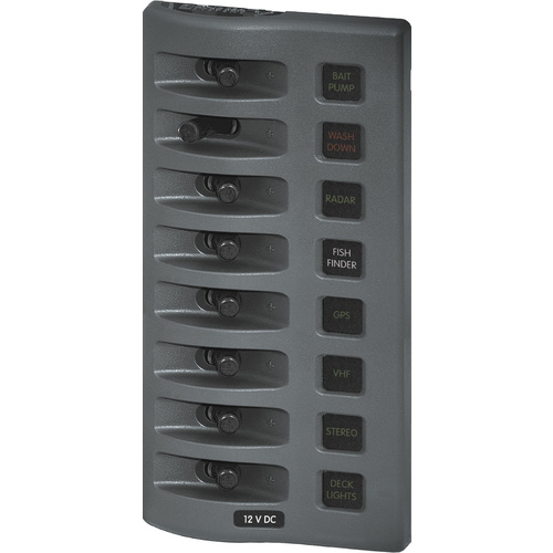 Blue Sea WeatherDeck 12VDC Waterproof Fused Panel 8 Position Gray