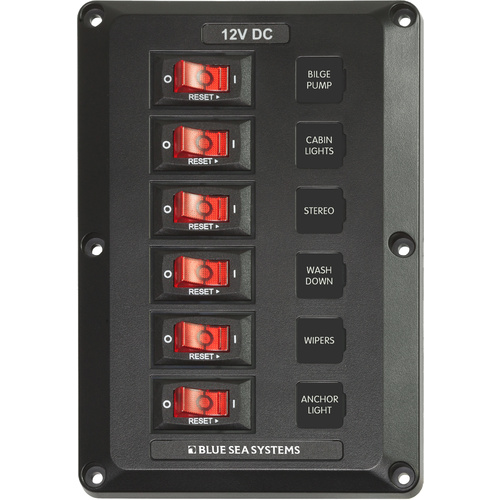 Blue Sea Panel BelowDeck 12VDC CB 6 Pos