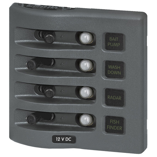 Blue Sea WeatherDeck 12VDC Waterproof Circuit Breaker Panel 4 Position Gray