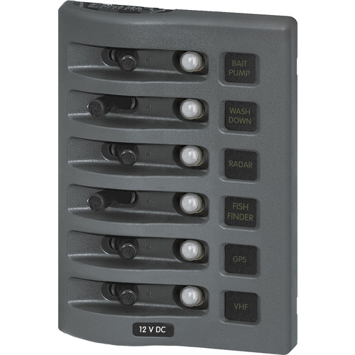 Blue Sea WeatherDeck 12V DC Waterproof Circuit Breaker Panel 6 Position Gray