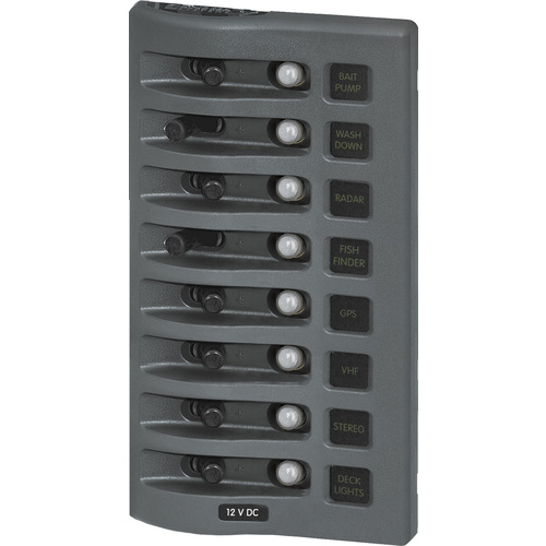 Blue Sea WeatherDeck 12V DC Waterproof Circuit Breaker Panel 8 position Gray
