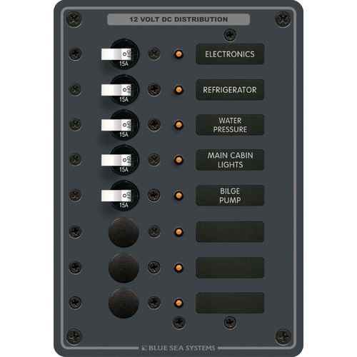 Blue Sea 12VDC 8 Position Circuit Breaker Traditional Metal Panel