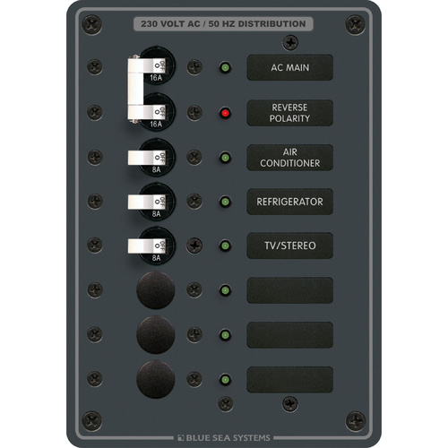 Blue Sea Panel 230VAC 8pos w/Main
