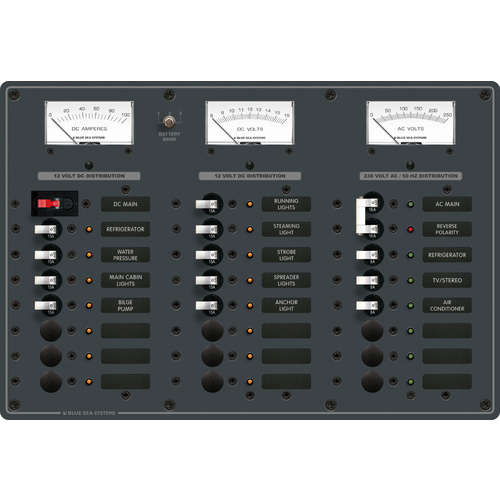 Blue Sea Panel 230VAC 8pos DC 16 Position