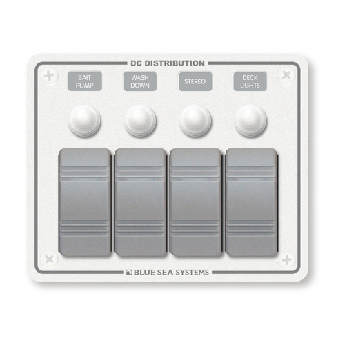 Blue Sea Contura Panel Water Resistant 12/24V Circuit Breaker Panel 4 Position - White