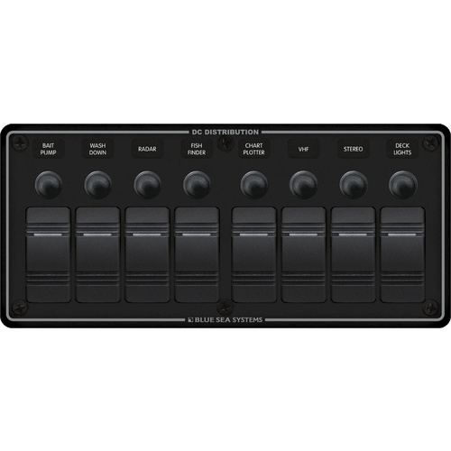 Blue Sea Panel H2O 12VDC CLB 8pos Black H