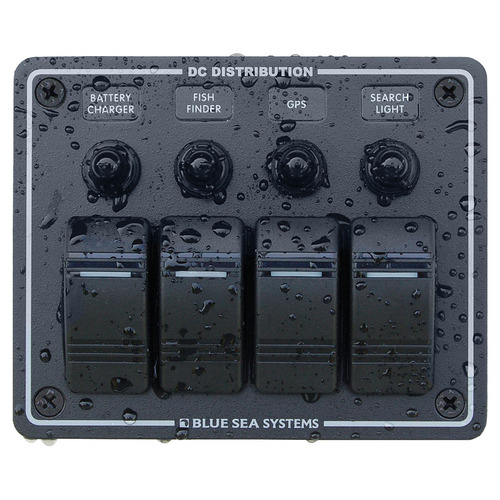 Blue Sea Contura Panel Water Resistant 12/24V Circuit Breaker Panel 4 Position - Black