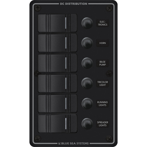 Blue Sea Panel H2O 12VDC CLB 6pos Black Vertical
