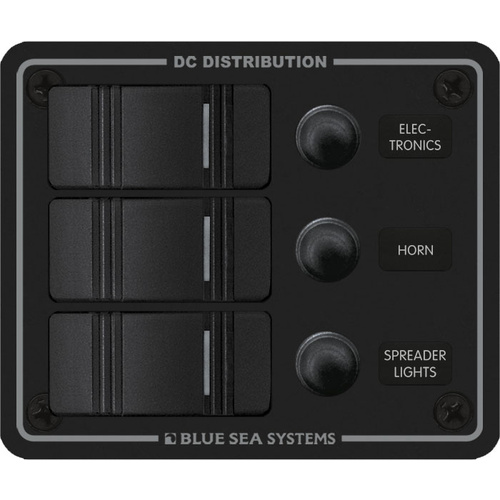 Blue Sea Panel H2O 12VDC CLB 3pos Black Vertical