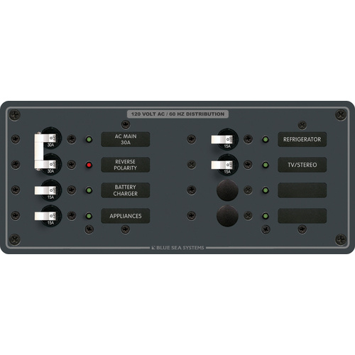 Blue Sea Panel 120VAC 8pos w/Main H