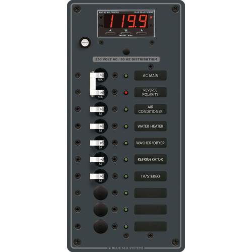 Blue Sea Panel 230VAC 10pos w/Main DMM