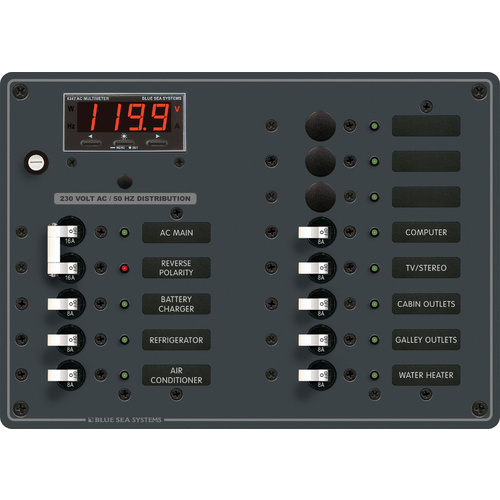 Blue Sea Panel 230VAC 13 Position w/Main DMM