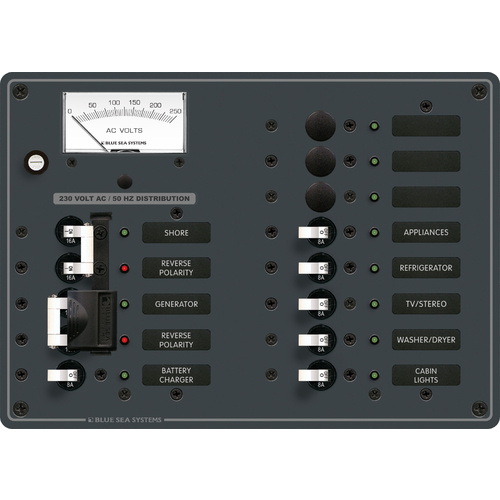 Blue Sea Panel 230VAC SourceSel 9pos VMtr