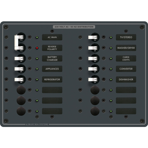 Blue Sea Panel 230VAC 16 Position w/Main
