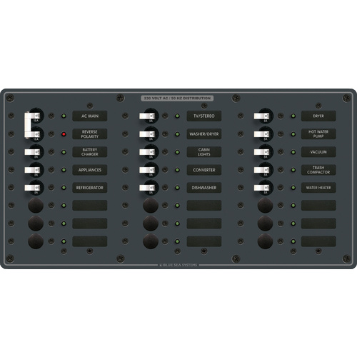 Blue Sea Panel 230VAC 24pos w/Main