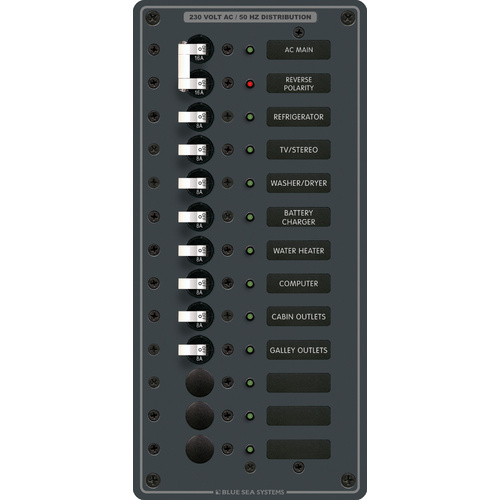 Blue Sea Panel 230VAC 13 Position w/Main V