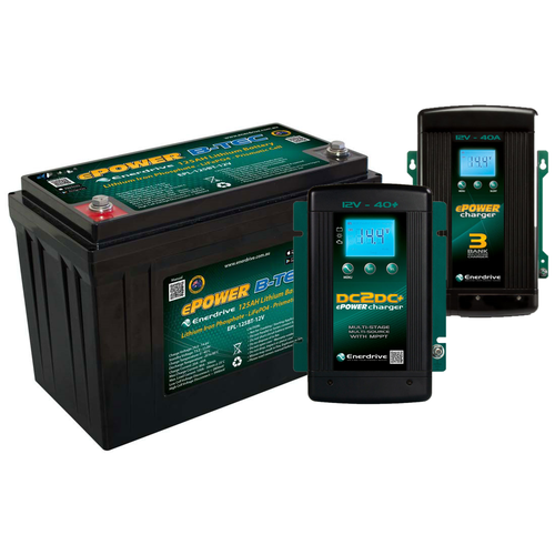 Enerdrive ePOWER 125AH B-TEC Lithium Battery with EN3DC40 DC/DC Charger and 40A Battery Charger